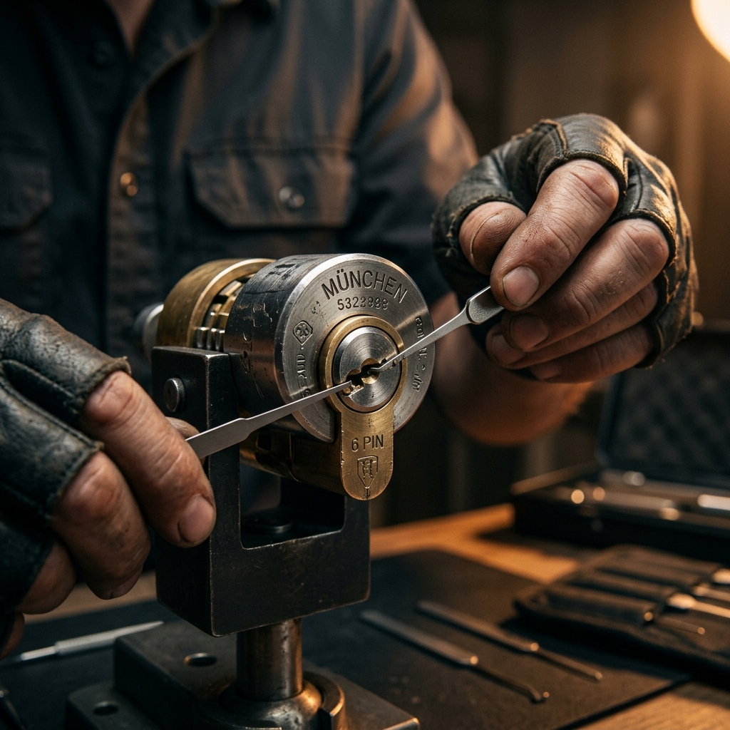 Technical locksmith picking vehicle door lock damage-free in Bloxwich